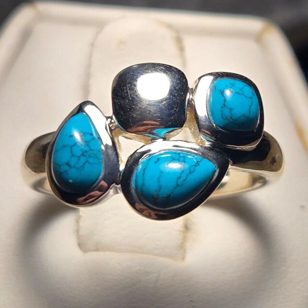 Southwestern Blue Green Stones Vintage Sterling Silver Sz 7